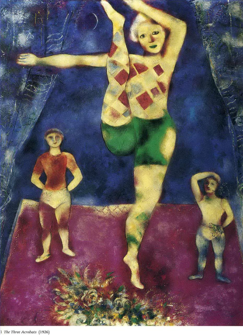 Drei Akrobaten Zeitgenosse Marc Chagall Ölgemälde